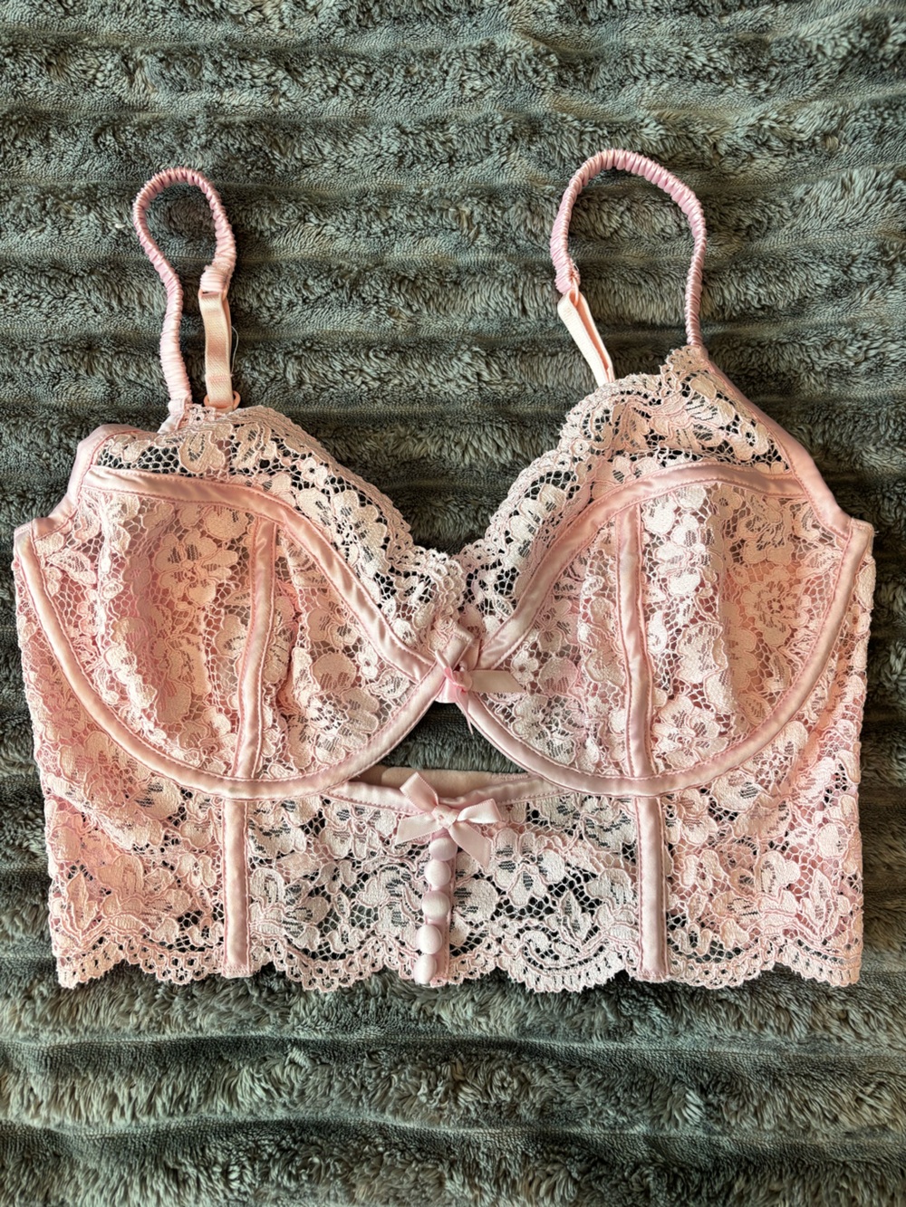 For Love And Lemons Blush Pink Lace Longline Underwire Bra 34DD
